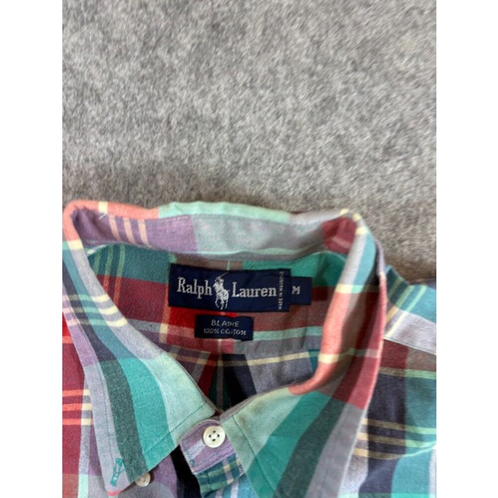 VTG 90s Ralph Lauren Blaire Button Down Shirt Mens M Plaid Mini Pony Preppy Y2K - Picture 4 of 6